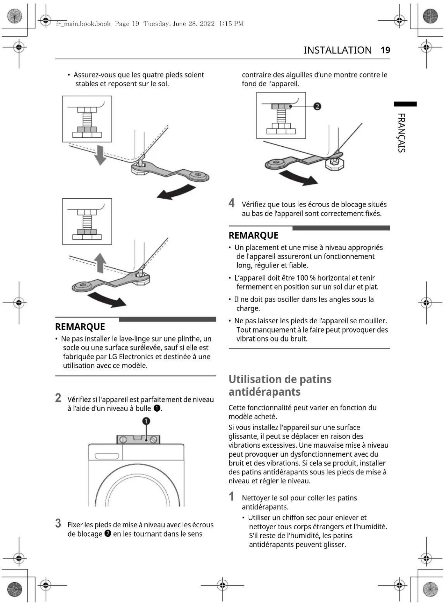 LG W4WV75961 - Réglage et mise à niveau des pieds - 1