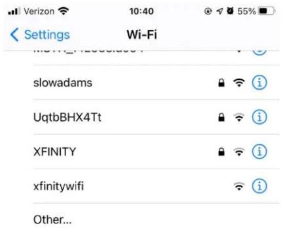 Verizon 10:40 @ 55% Settings Wi-Fi slowadams UqtbBHX4Tt XFINITY xfinitywifi Other...