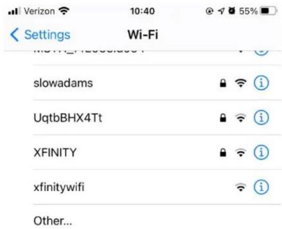 Verizon 10:40 @ 55% Settings Wi-Fi slowadams i UqtbBHX4Tt i XFINITY i xfinitywifi i Other...