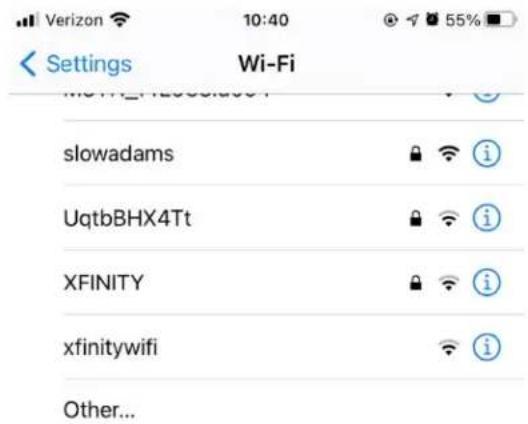 Verizon 10:40 55% Settings Wi-Fi slowadams i UqtbBHX4Tt i XFINITY i xfinitywifi i Other...