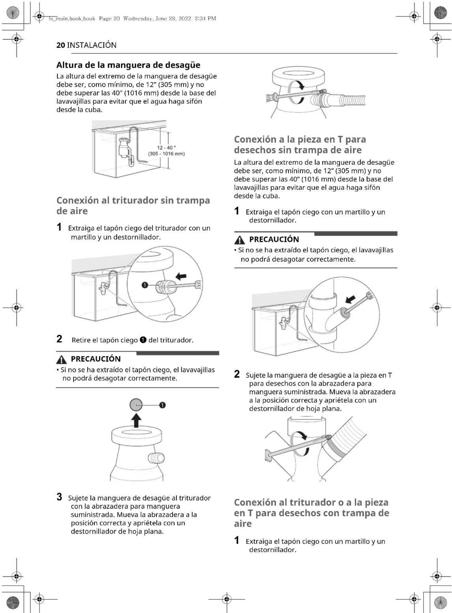 LG LDTH7972S - Requisitos para la manguera de desagüe - 4