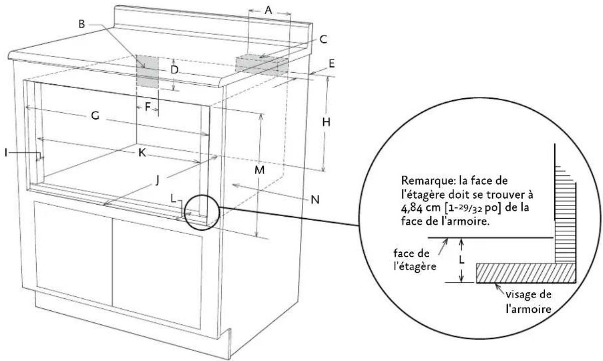 Hestan KMWR30 - DIMENSIONS DE L'ARMOIRE, MONTAGE ENCASTRE - 1