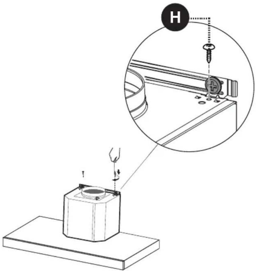 Technical diagram showing a mechanical assembly with a labeled component 'H' and an inset close-up of the component's detail.