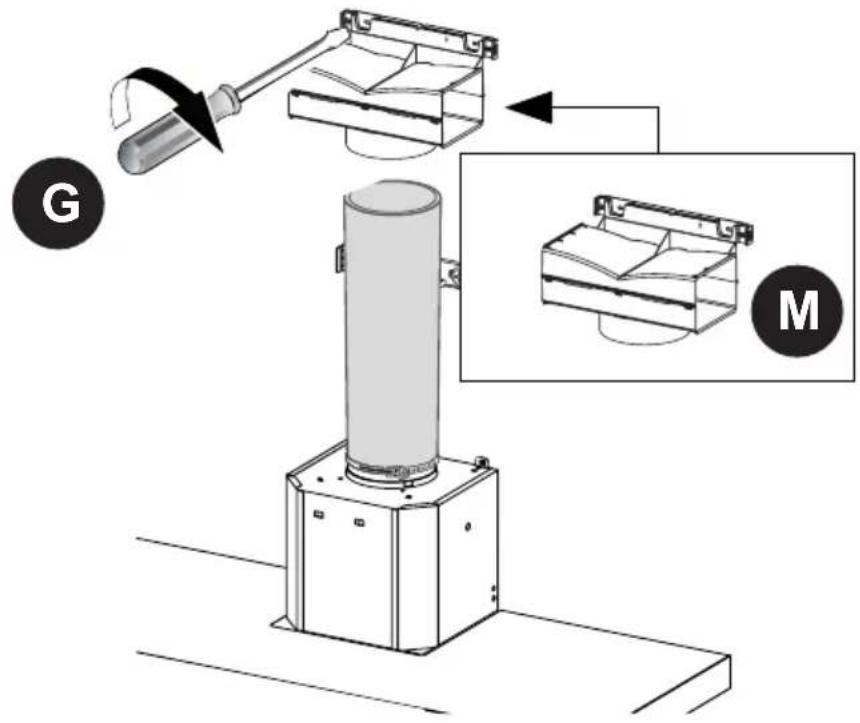 Technical diagram showing a robotic arm system with labeled components G and M, including a mechanical assembly and component details.