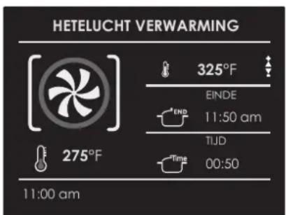 HETELUCHT VERWARMING 325°F EINDE 11:50 am TIJD Time 00:50 275°F 11:00 am