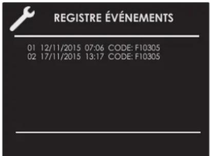 REGISTRE ÉVÉNEMENTS 01 12/11/2015 07:06 CODE: F10305 02 17/11/2015 13:17 CODE: F10305