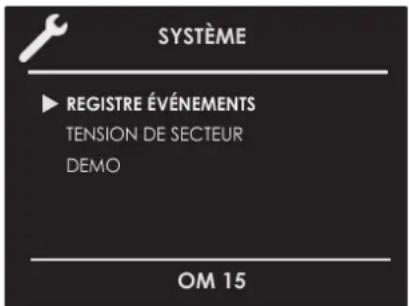 SYSTÈME ▶ REGISTRE ÉVÉNEMENTS TENSION DE SECTEUR DEMO OM 15