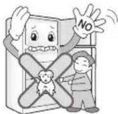 Cartoon illustration showing a child with a crossed-out X-shaped symbol and a 'NO' sign, next to a smiling figure holding the letter 'X'.
