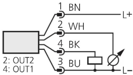 1 BN 2 WH 4 BK 3 BU 2: OUT2 4: OUT1 L+ L-