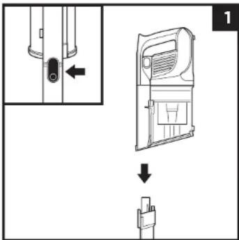 Technical diagram showing a device component with an arrow indicating leftward movement and a separate view of the internal structure.