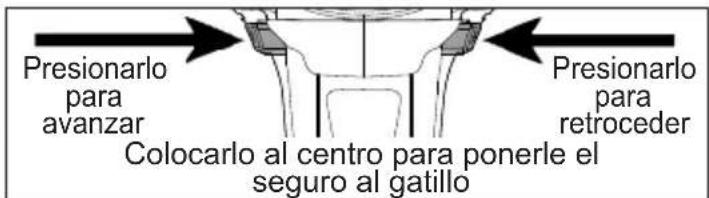 Presionarlo para avanzar Colocarlo al centro para ponerle el seguro al gatillo Presionarlo para retroceder