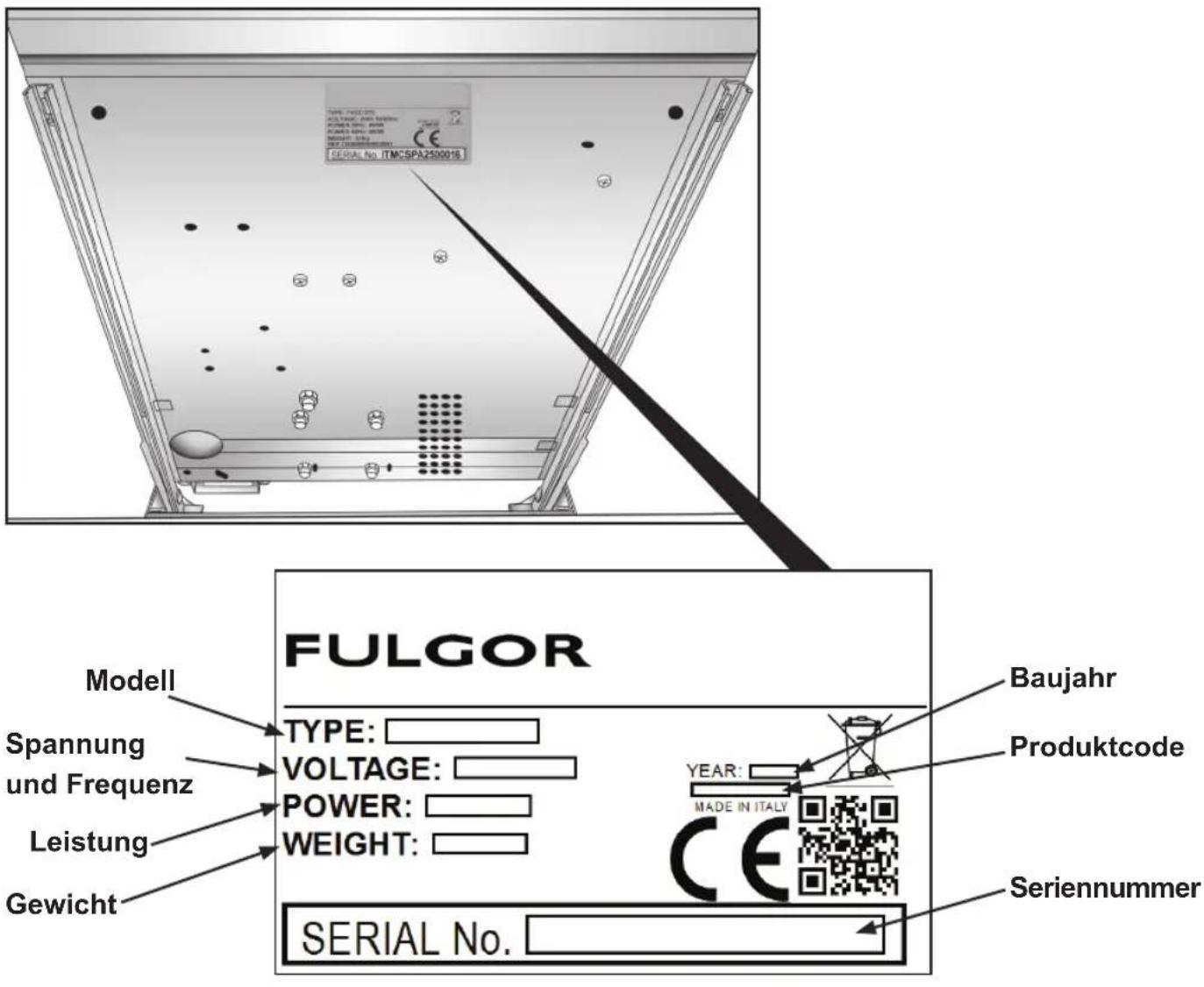 Fulgor Milano FVSD 2900 TC - ANGABEN DES TYPENSCHILDES - 2