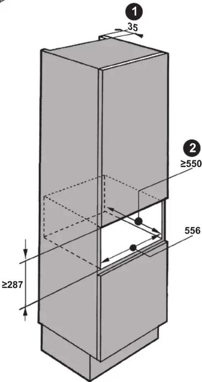 Fulgor Milano FVSD 2900 TC - MINIMALE ABMESSAGENGEN DES INSTALLATIONSFACHS UND DER ÖFFNUNG ZUR BELÜFTUNG - 3