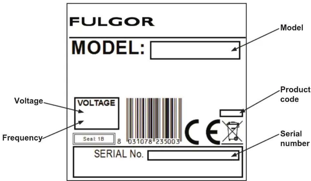 Fulgor Milano FVSD 2900 TC - PLATE DATA - 1