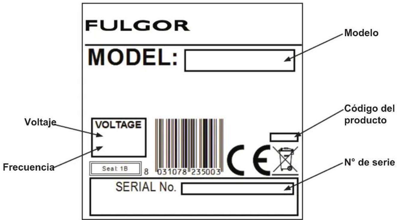 Fulgor Milano FVSD 2900 TC - DATOS DE LA PLACA - 1