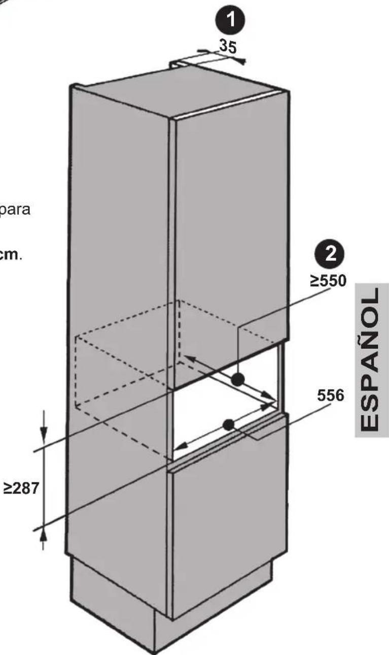 Fulgor Milano FVSD 2900 TC - DIMENSIONES MINIMAS DEL COMPARTIMIENTO DE INSTALLACION Y ABERTURA PARA AIREACIOn - 3
