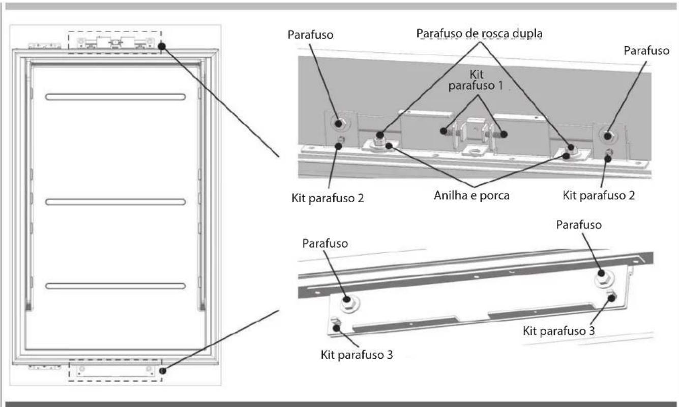 Parafuso Parafuso de rosca dupla Kit parafuso 1 Parafuso Kit parafuso 2 Anilha e porca Kit parafuso 2 Parafuso Parafuso Kit parafuso 3 Kit parafuso 3