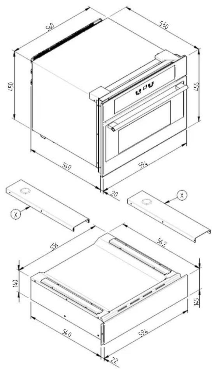 Fulgor Milano FCLD 150 BK - SCHEMA DIMENSIONALE CASSETTO 145 INCASSO 560 X 595 CON CANTINETTA DA 455 - 2