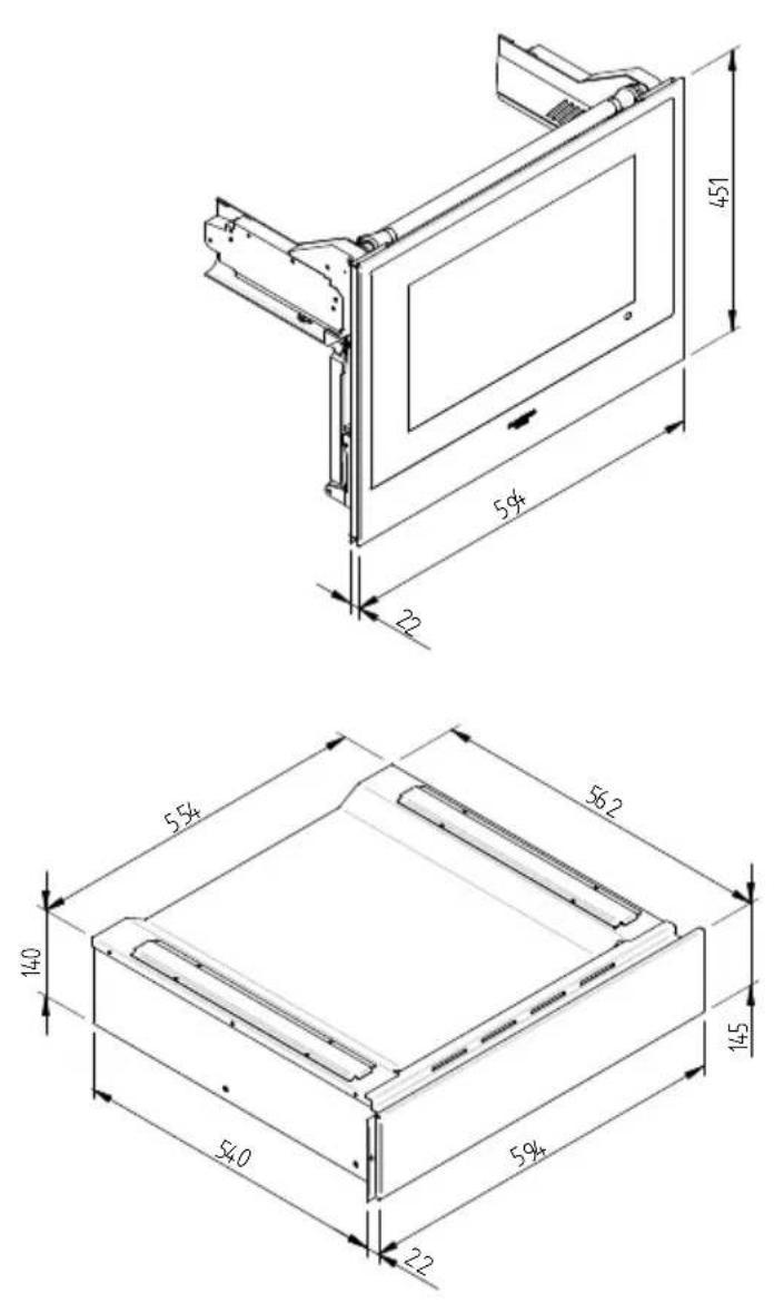 Fulgor Milano FCLD 150 BK - SCHEMA DIMENSIONALE CASSETTO 145 INCASSO 560 X 595 CON TV DA 451 - 2
