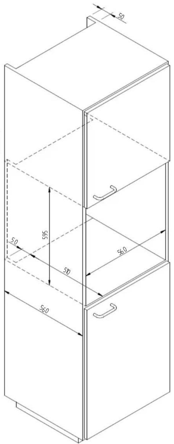Fulgor Milano FCLD 150 BK - ESQUEMA DIMENSIONAL CAJON 145 EMPOTRADO 560 X 595 CON TV DE 451 - 1