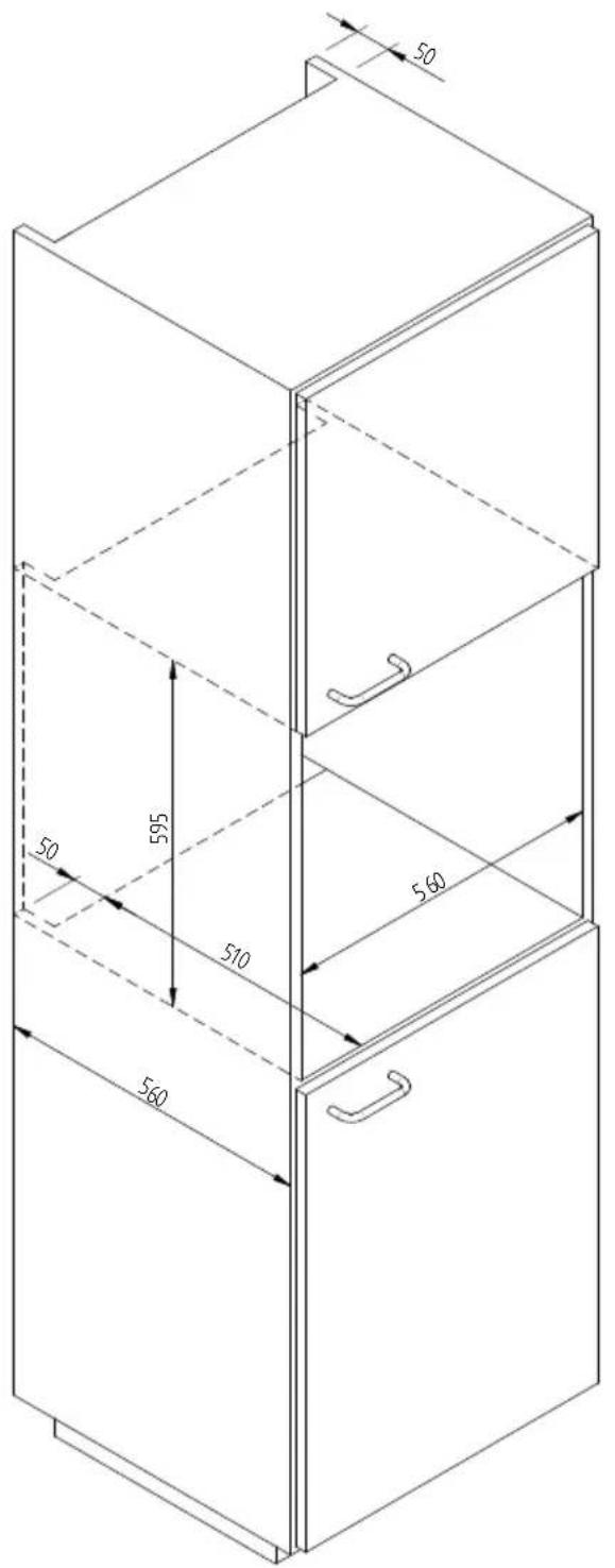 Fulgor Milano FCLD 150 BK - ABMESSAGENS DES EINBAUTELLERWÄRMERS 560 X 595 MIT OFEN ZU 450 - 1