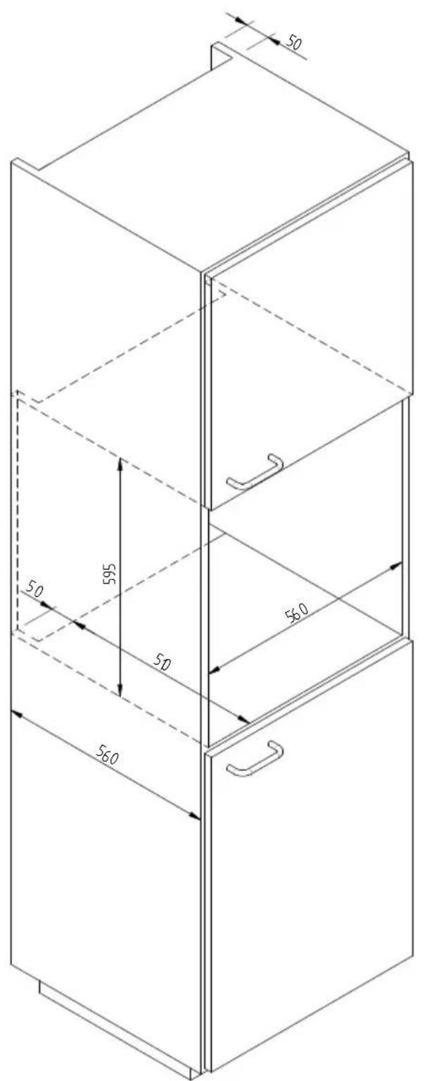 Fulgor Milano FCLD 150 BK - ESQUEMA DAS DIMENSOES DA GAVETA 145 DE ENCASTRE 560 X 595 COM MÁQ. DE CAFÉ DE 454 - 1