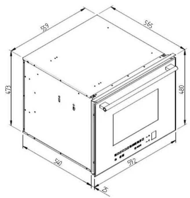 Fulgor Milano FCLD 150 BK - ESQUEMA DE DIMENSAO DO AQUECEDOR DE LOUCA A ENCASTRO 560 X 595 COM FORNO DE 480 - 3