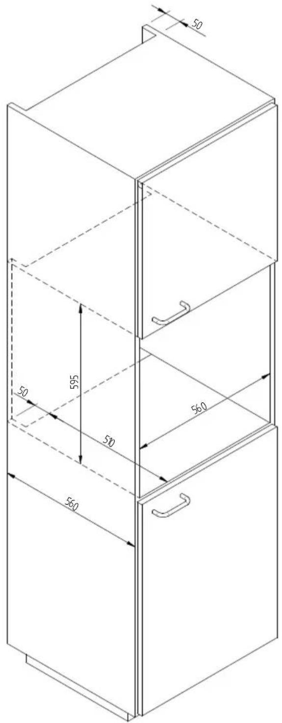 Fulgor Milano FCLD 150 BK - ESQUEMA DE DIMENSAO DO AQUECEDOR DE LOUCA A ENCASTRO 560 X 595 COM FORNO DE 480 - 2
