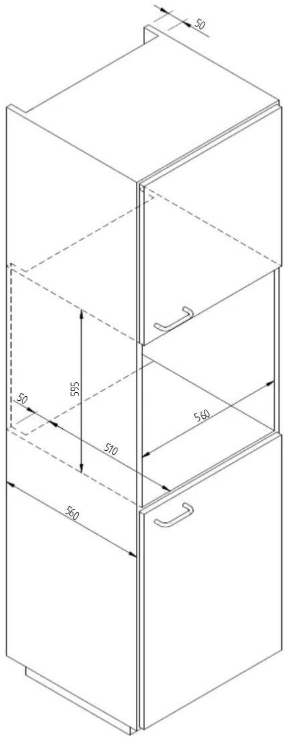 Fulgor Milano FCLD 150 BK - ESQUEMA DE DIMENSAO DO AQUECEDOR DE LOUCA A ENCASTRO 560 X 595 COM FORNO DE 450 - 1