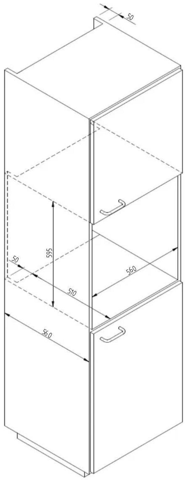 Fulgor Milano FCLD 150 BK - SCHEMA DIMENSIONALE CASSETTO INCASSO 560 X 595 CON FORNO DA 480 - 1