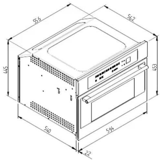 Fulgor Milano FCLD 150 BK - ESQUEMA DE DIMENSAO DO AQUECEDOR DE LOUCA A ENCASTRO 560 X 595 COM FORNO DE 450 - 2