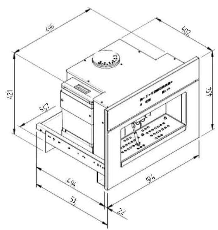 Fulgor Milano FCLD 150 BK - ESQUEMA DAS DIMENSOES DA GAVETA 145 DE ENCASTRE 560 X 595 COM MÁQ. DE CAFÉ DE 454 - 2