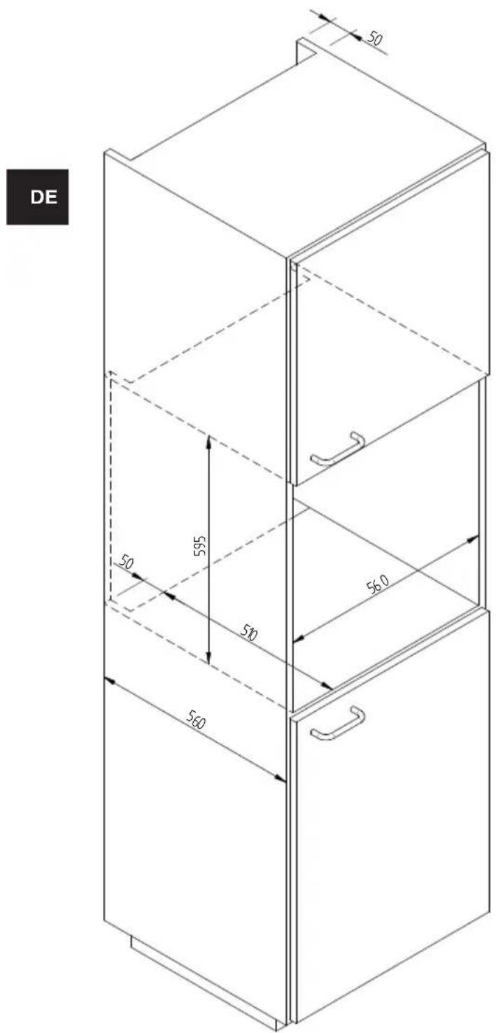 Fulgor Milano FCLD 150 BK - ABMESSAGENS DES EINBAUTELLERWÄRMERS 560 X 595 MIT OFEN ZU 480 - 1