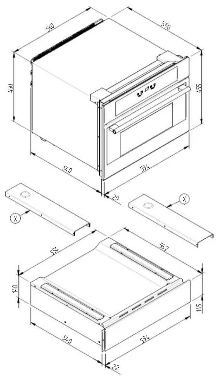 Fulgor Milano FCLD 150 BK - ESQUEMA DIMENSIONAL CAJON 145 EMPOTRADO 560 X 595 CON BODEGA DE 455 - 3