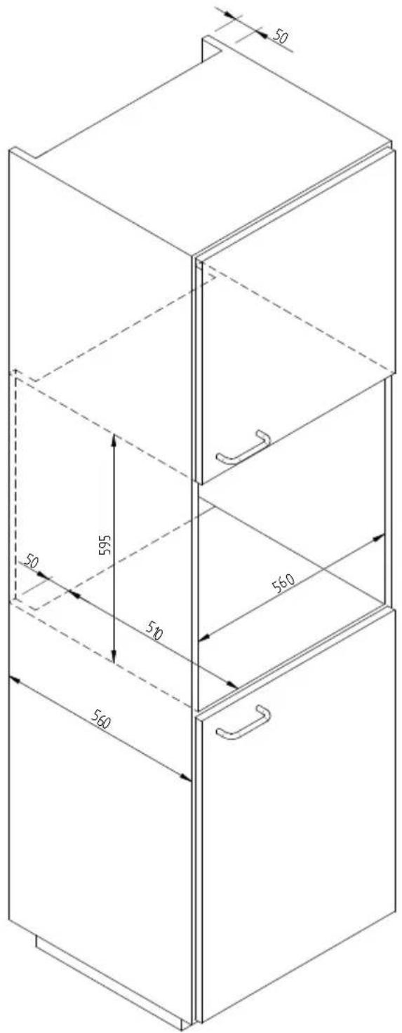 Fulgor Milano FCLD 150 BK - ESQUEMA DIMENSIONAL CAJON DE EMPOTRAR 560 X 595 CON HORNO DE 480 - 2