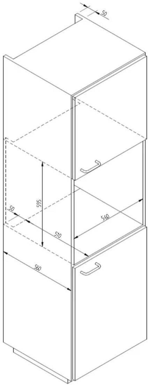 Fulgor Milano FCLD 150 BK - SCHEMA DIMENSIONALE CASSETTO INCASSO 560 X 595 CON FORNO DA 480 - 4