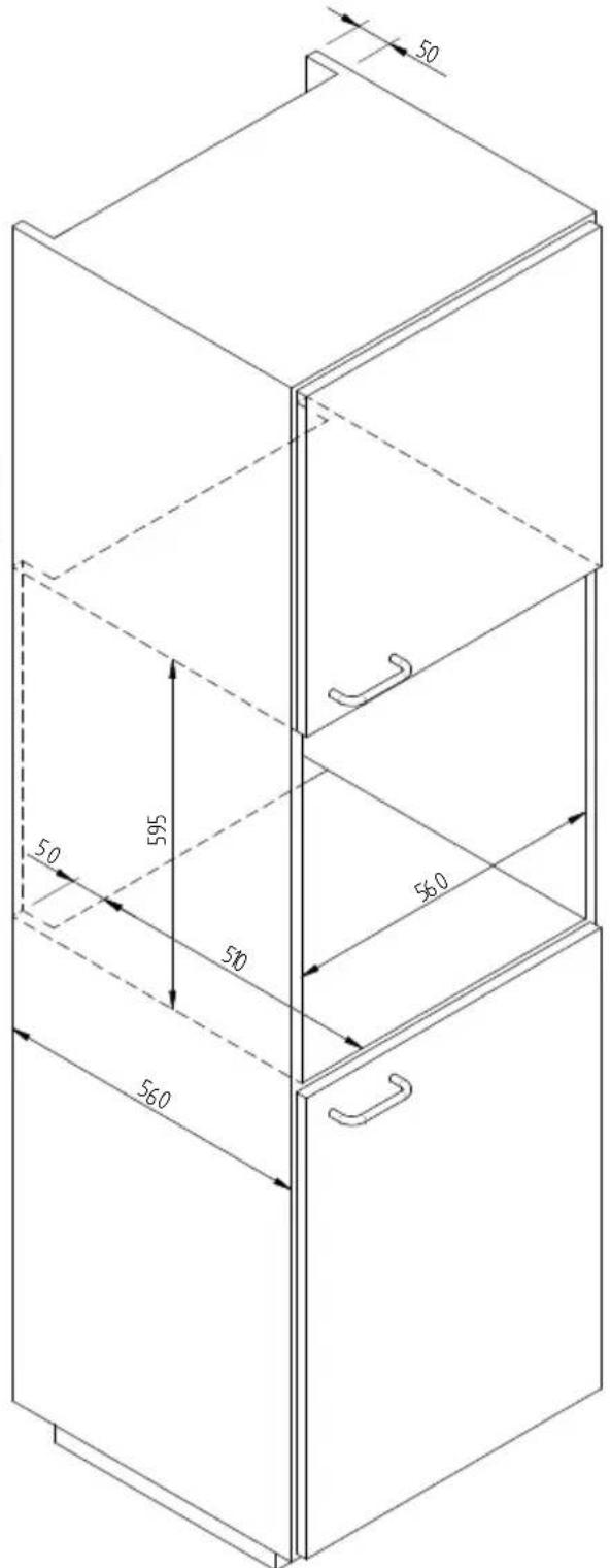 Fulgor Milano FCLWD 150 - ESQUEMA DIMENSIONAL CAJON 145 EMPOTRADO 560 X 595 CON TV DE 451 - 1