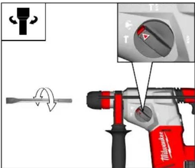 Diagram illustrating the process of a Milwaukee tool, showing tool positioning and adjustment steps with labeled parts.