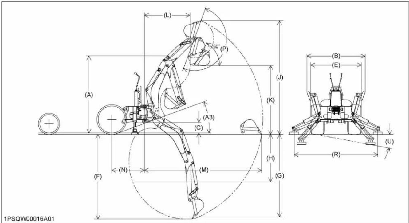 KUBOTA LA340 - Dimensions de la rétrocaveuse - 1