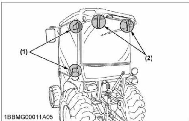 KUBOTA LX3310 - Points de lubrication des portes et des vitres (modèle CABINE) - 1