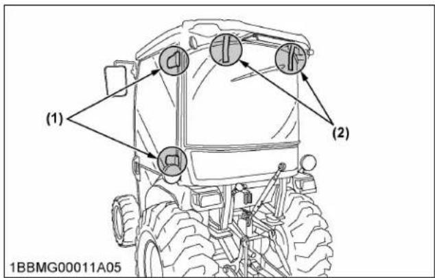 KUBOTA LX2610 - Points de lubrification des portes et des vitres (modèle CABINE) - 1
