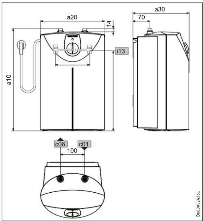 STIEBEL ELTRON SH 10 SLi - Cotes et raccordements - 1