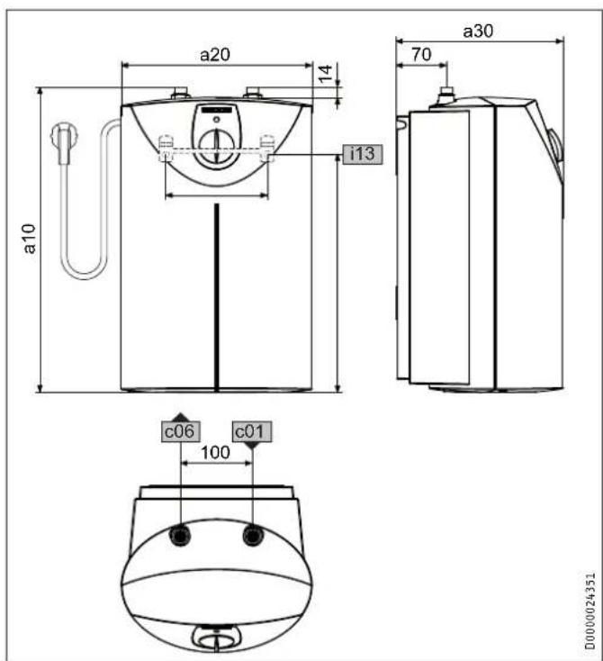 STIEBEL ELTRON SH 15 SLi - Afmetingen en aansluitingen - 1