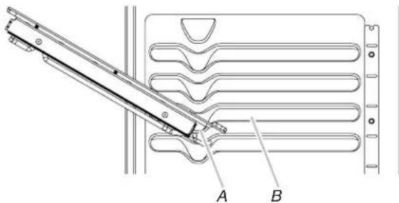 Technical diagram of a mechanical assembly with labeled components A and B