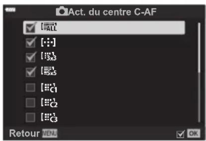 OLYMPUS OM5 - MENU → ⚙ → A1 → [act. du centre c-af] - 2