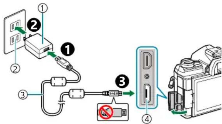 OLYMPUS OM5 - Chargement de la batterie en utilisant l'adaptateur usb-ac fourni - 2