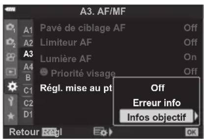 OLYMPUS OM5 - MENU → ⚙ → A3 → [régл. mise au point AF] - 2
