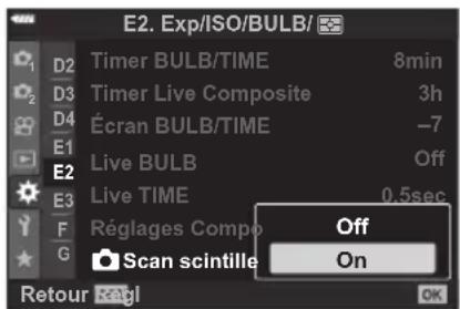 OLYMPUS OM5 - MENU → ⚙ → E2 → [ scan scintillement] - 2