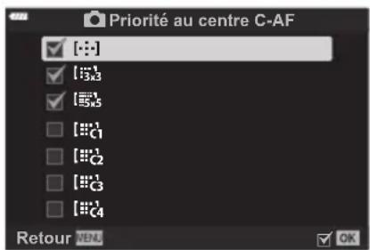 OLYMPUS OM5 - MENU → ⚙ → A1 → [priorité au centre c-af] - 2