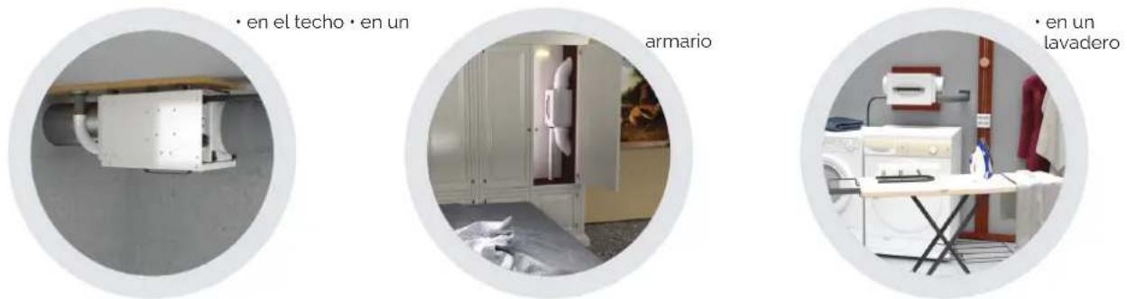 • en el techo • en un armario • en un lavadero